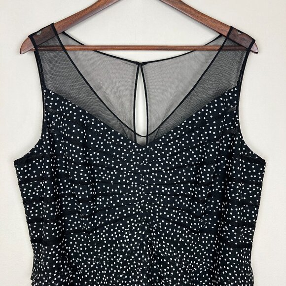 Adrianna Papell Dress 20W Black Tiered Sheath Polka Dot Ruffles Cocktail Mesh - Picture 4 of 12